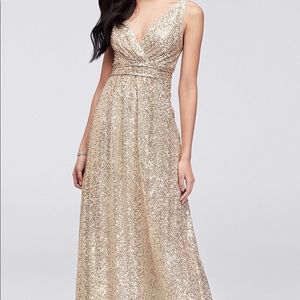 Sequin V-neck Bridesmaid Dress w/ Satin Piping